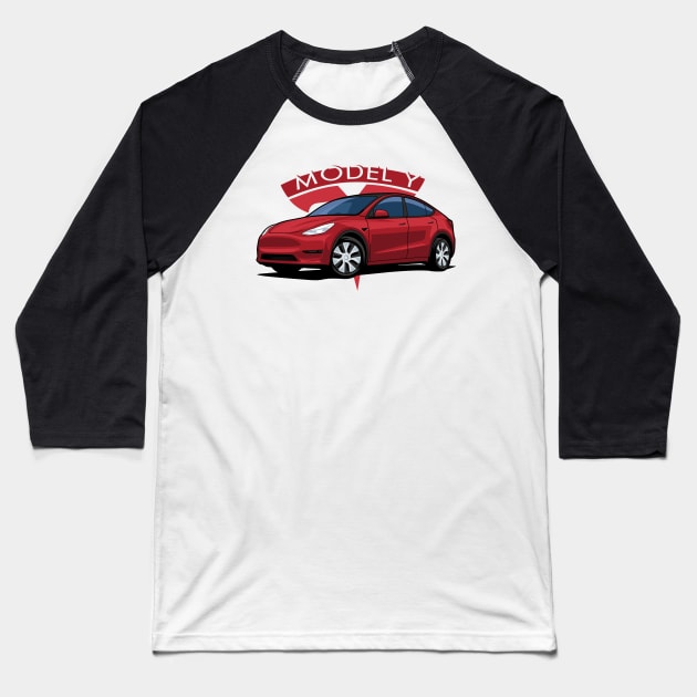 Model Y electric car red Baseball T-Shirt by creative.z